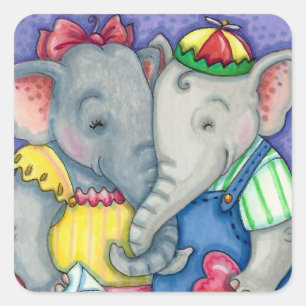BABY ELEPHANTS FIRST LOVE, CUTE PACHYDERM FRIENDS SQUARE STICKER