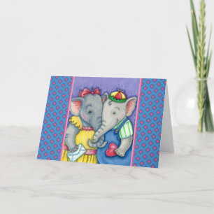 BABY ELEPHANTS FIRST LOVE, CUTE PACHYDERMS Blank Card