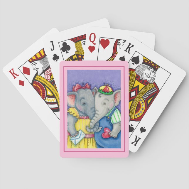 BABY ELEPHANTS FIRST LOVE, CUTE PACHYDERMS PLAYING CARDS (Back)