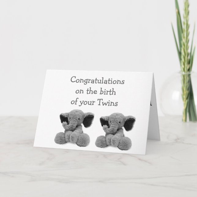 BABY ELEPHANTS SAY DOUBLE LOVE WITH NEW TWINS CARD (Front)