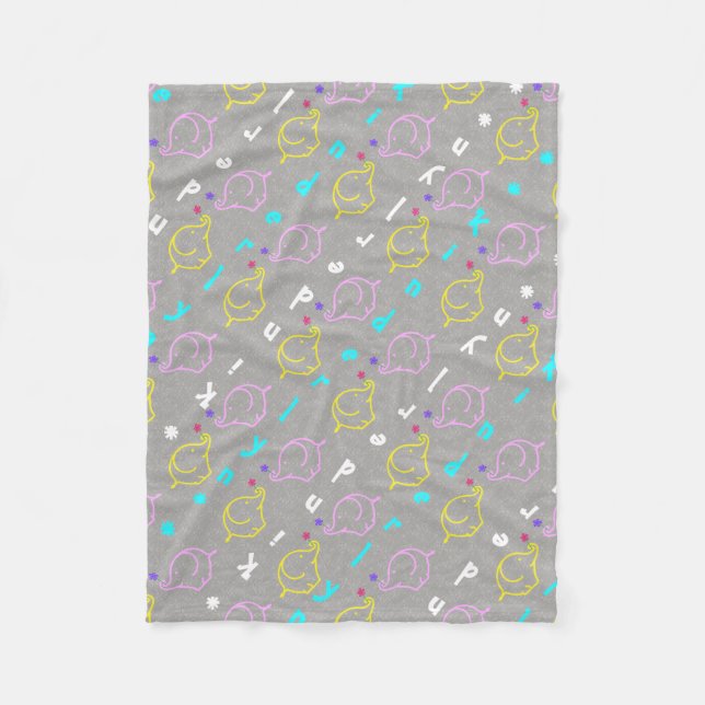 Baby Elephants with flowers Fleece Blanket (Front)
