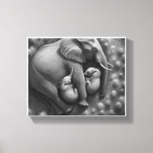 BABY ELEPHANTS WITH MOTHER CANVAS PRINT
