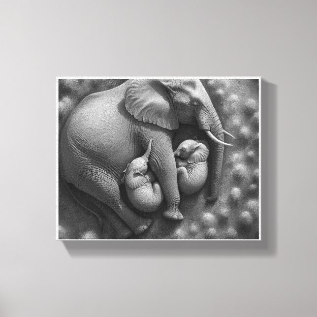 BABY ELEPHANTS WITH MOTHER  CANVAS PRINT (Front)