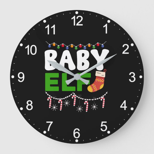 Baby Elf Christmas Holiday Design-84608 Large Clock (Front)
