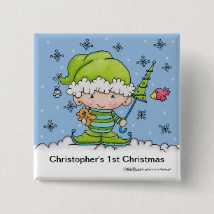 Baby Elf –Personalised !st Christmas 15 Cm Square Badge