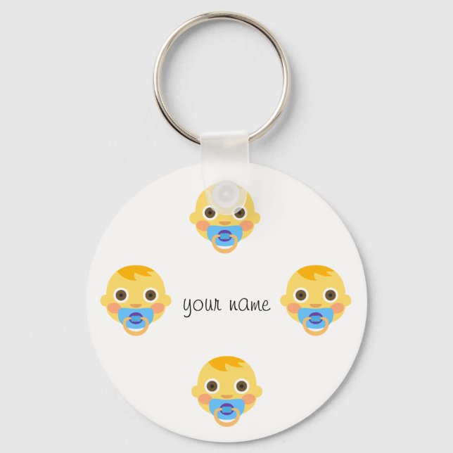 Baby Emoji Face  and '' Your Name Here " Key Ring (Front)
