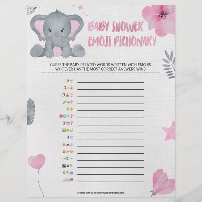 Baby Emoji Pictionary [Baby Elephant [Pink]] Custom Letterhead (Front)