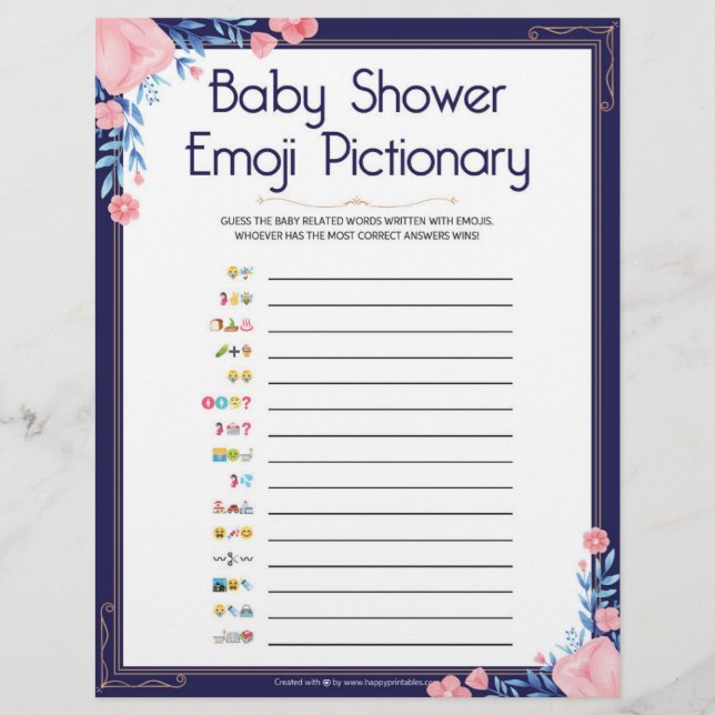 Baby Emoji Pictionary [Floral Frame] Custom Letterhead (Front)