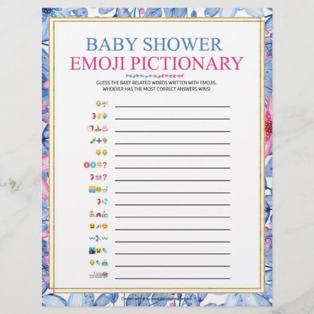 Baby Emoji Pictionary [Floral Watercolors] Custom Letterhead (Front)