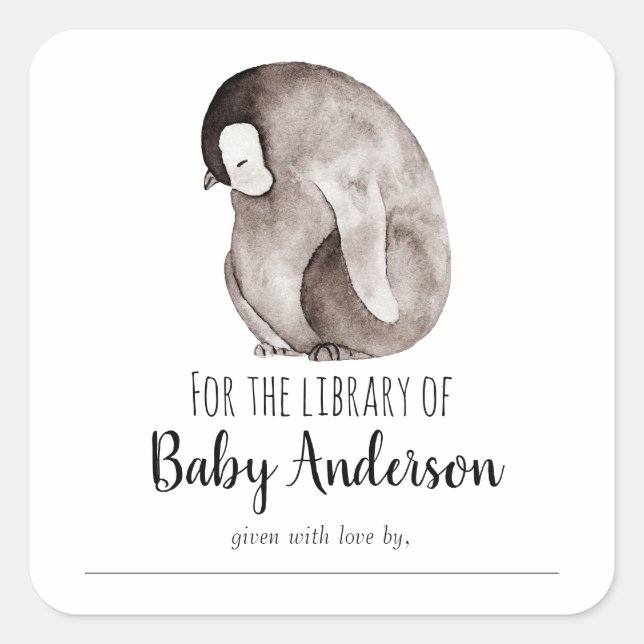 Baby Emperor Penguin Baby Shower Library    Square Sticker (Front)