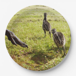 Baby Emu Chicks And Big Foot,  Paper Plate