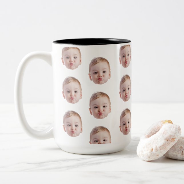 Baby Face Collage Pattern Kiss Face Two-Tone Coffee Mug (With Donut)