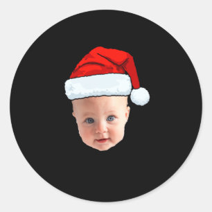 Baby Face Santa Hat Christmas Photo _1  Classic Round Sticker
