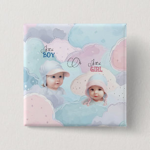 Baby Faces Gender Reveal 15 Cm Square Badge