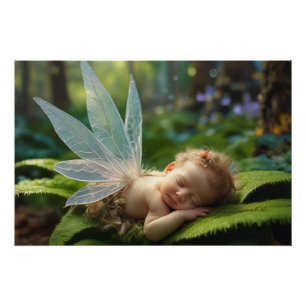 Baby Fairy in Magic Forest Glossy Poster