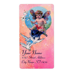BABY FAIRY WITH DOVES IN SPARKLES ,pink blue