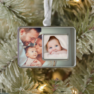 Baby Family First Christmas Photo Personalize Silver Plated Framed Ornament