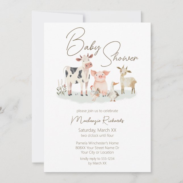 Baby Farm Animals Cute Country Theme Invitation (Front)