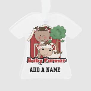 Baby Farmer With Cow Ornament