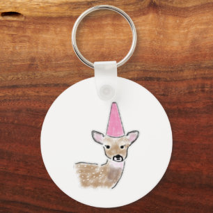 Baby Fawn Pink Party Hat Pencil Drawing Key Ring