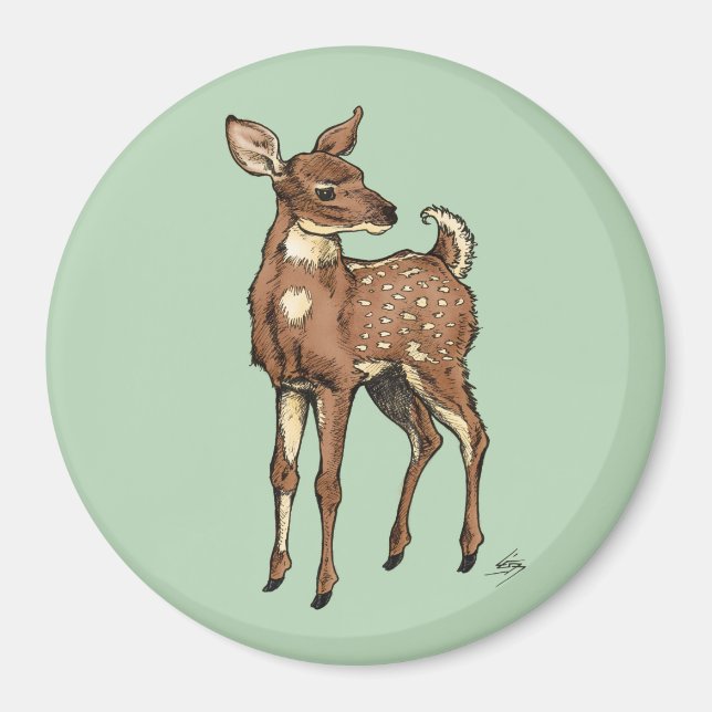 Baby Fawn with mint background Magnet (Front)