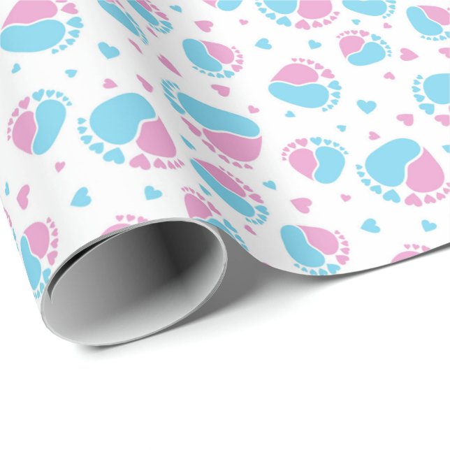 Baby Feet and Hearts in blue and pink colour Wrapping Paper (Roll Corner)