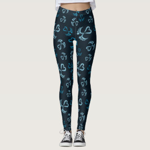 Baby Feet and Hearts with Blue Glitter Pattern Leggings