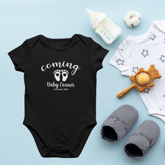 Baby Feet Announcement Due Date Name  Bodysuit