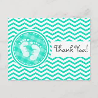 Baby Feet; Aqua Green Chevron Postcard