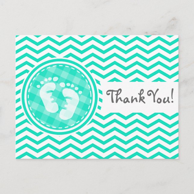 Baby Feet; Aqua Green Chevron Postcard (Front)