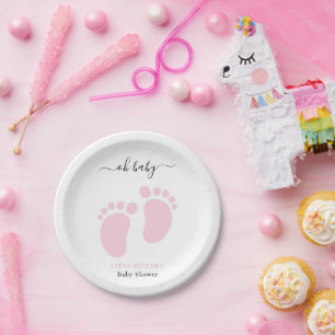 Baby Feet Baby Shower Party, Girl Pink Baby Shower Paper Plate