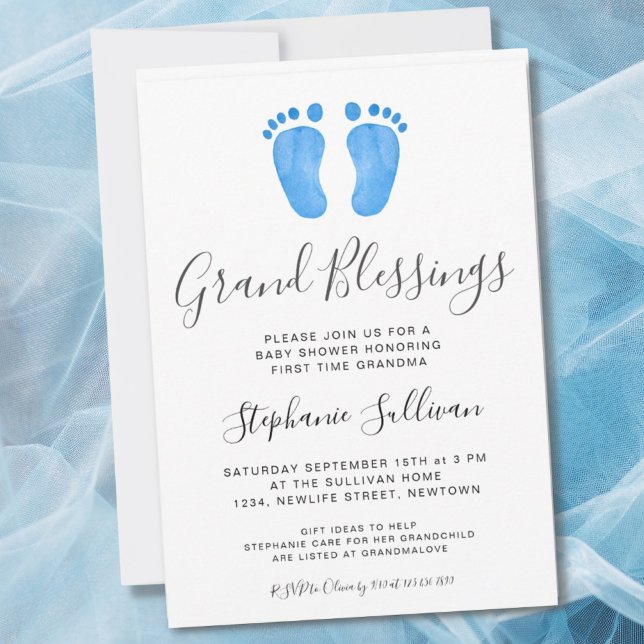 Baby Feet Blue Grandma Baby Shower  Invitation (Creator Uploaded)