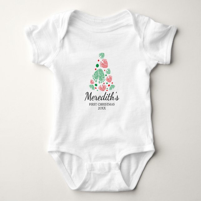 Baby feet forming Christmas tree,first Christmas Bodysuit (Front)