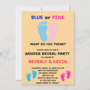 Baby Feet Gender Reveal Party Invitation