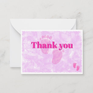 Baby Feet Girl Baby Shower Custom Pink Thank You  Card