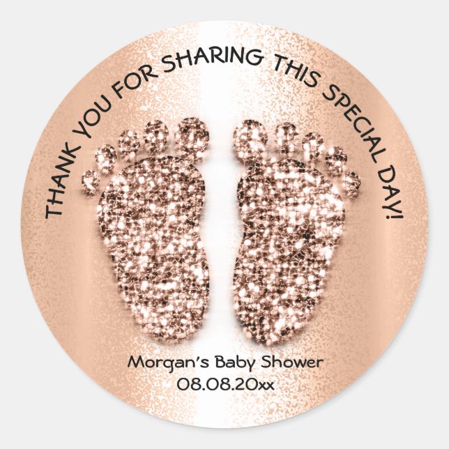 Baby Feet Girl Boy Shower Favour Thank Rose Gold Classic Round Sticker (Front)