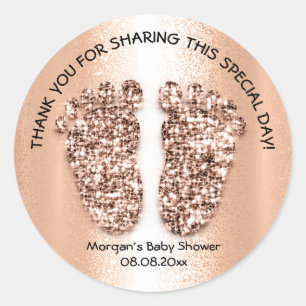 Baby Feet Girl Boy Shower Favour Thank Rose Gold Classic Round Sticker