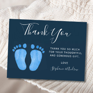 Baby Feet Navy Blue Baby Shower Thank You Postcard