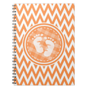 Baby Feet; Orange and White Chevron Spiral Notebook