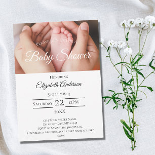 Baby Feet Photo Black White Boy Girl Baby Shower Invitation