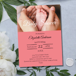 Baby Feet Photo Black White Pink Girl Baby Shower Invitation