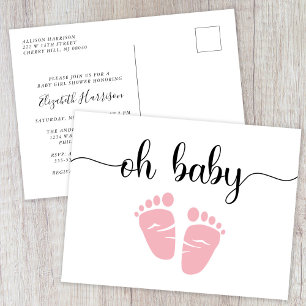 Baby Feet Pink Baby Girl Shower Invitation Postcard