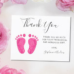 Baby Feet Pink Baby Shower Thank You Postcard<br><div class="desc">This Baby Shower Thank You Card is decorated with modern typography and cute pink watercolor baby's feet. Easily customisable. To customise further use the Design Tool to edit the font, font size, or colour. Because we create our artwork you won't find this exact image from other designers. Original Watercolor ©...</div>