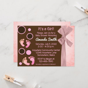 Baby Feet Pink Girl Baby Shower Invitations