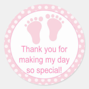 Baby feet pink polka dots labels