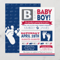 Baby Feet Poster Style Boy Shower Invitation 2