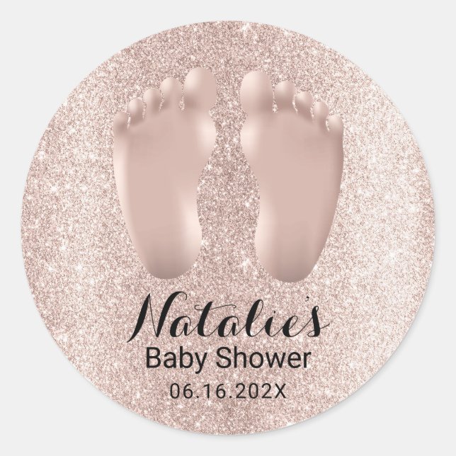 Baby Feet Rose Gold Baby Shower Favour Thank You Classic Round Sticker (Front)