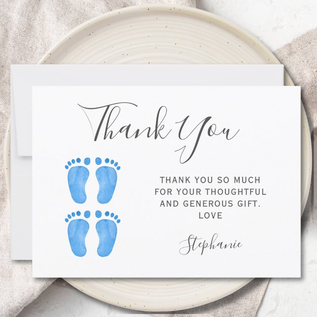 Baby Feet Twin Boys' Baby Shower Thank You Card (Creator Uploaded)