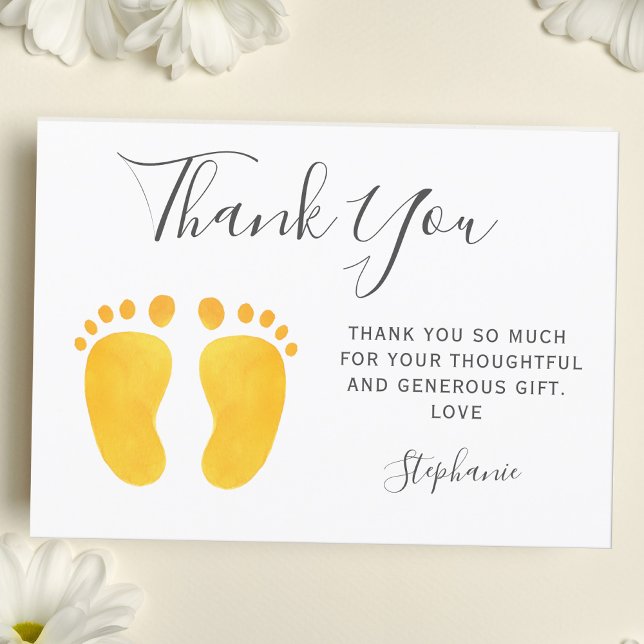 Baby Feet Yellow Baby Shower  Thank You Card (Creator Uploaded)