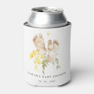 Baby Feet Yellow Floral Gender Neutral Baby Shower Can Cooler